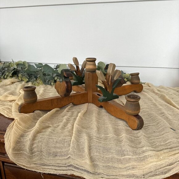 Wood Candlestick Holder Centerpiece Woodland Duck + Cattails cabin rustic table - Picture 8 of 9